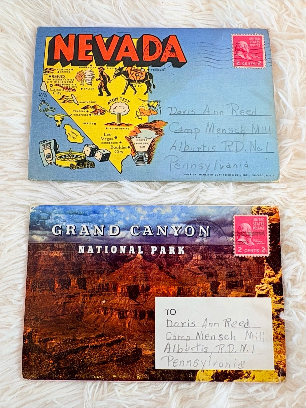 Vintage 50s Grand Canyon and Las Vegas Fold Out Double Sided Postcards